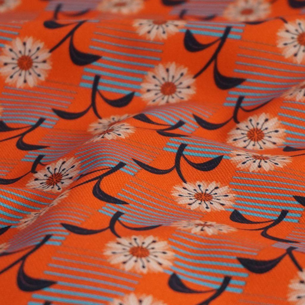 Dekostoff Canvas Blumenmuster orange